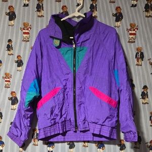 Vintage 80s Hot Spices Reversible Colorblock Ski Outdoor Jacket Purple Pink Blue